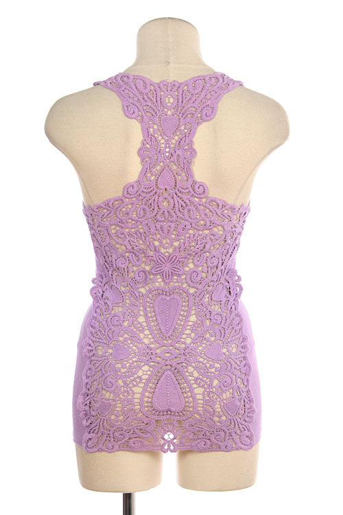 Lace Crochet Back Knit Tank